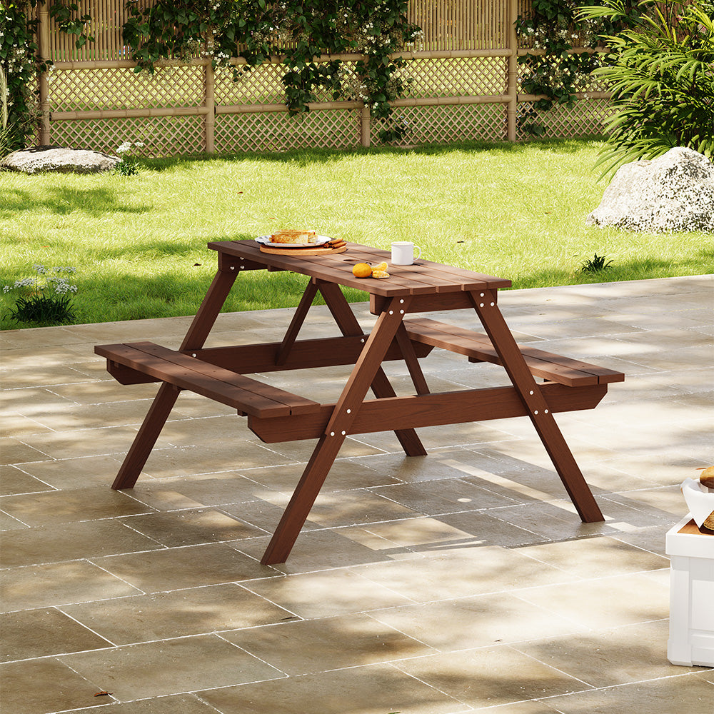 Solid Wood Camping Table and Bench Set 150x120x76cm – Large Rectangle Outdoor Dining Set